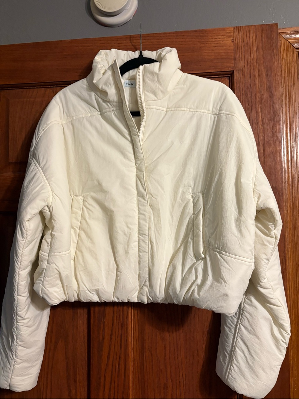 Women's Cream Cropped Puffer Jacket with Collar
